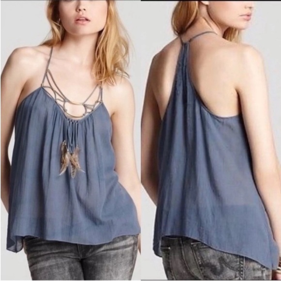 Rebecca Taylor 100% Cotton Flowy Boho Cami Tank Top Blue Gray Size 0 XS - Picture 1 of 9